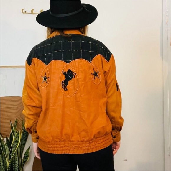 Vintage 1993 Sienna Orange Silk Beaded Button Front Bomber Jacket - Picture 3 of 11